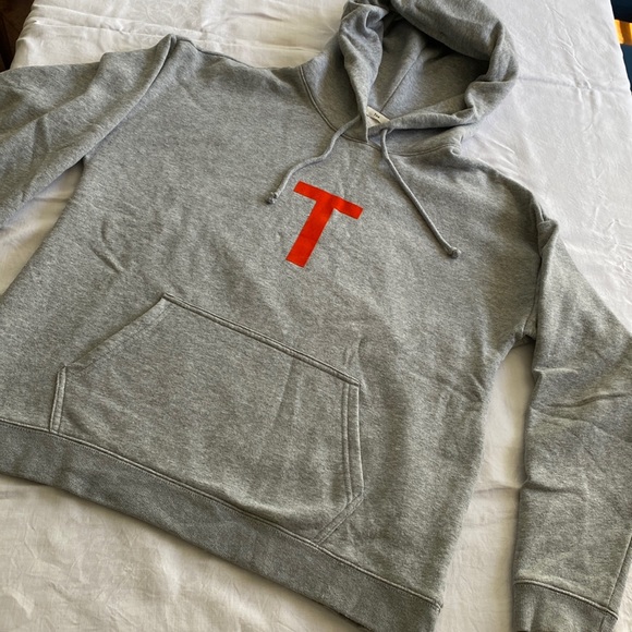 Tna oversize “T” hoodie with front pocket. Grey with Orange T logo. Size Small. - Picture 1 of 7
